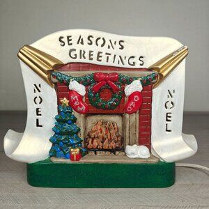 Vintage Lighted Christmas Tree Fireplace Ceramic Decoration Noel